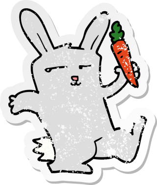 Bir insan tarafından çizilmiş havuçlu karikatür tavşanı.