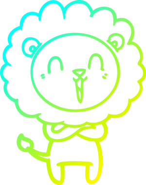 Bir insan tarafından çizilmiş gülen aslan karikatürü.