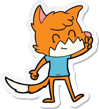 Bir insan tarafından çizilmiş bir çizgi film tilkisinin çıkartması.