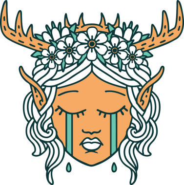 Retro Dövme Tarzı Ağlayan Elf Büyücüsü karakteri bir insan tarafından çizilmiş