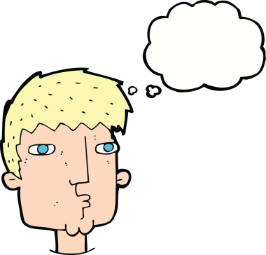 Bir insan tarafından çizilmiş düşünce baloncuğu olan meraklı bir adam.