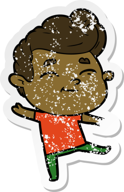 Bir insan tarafından çizilmiş mutlu bir çizgi film karakterinin sıkıntılı çıkartması.