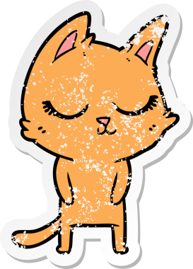 Bir insan tarafından çizilmiş sakin bir çizgi film kedisinin sıkıntılı çıkartması.