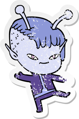 Bir insan tarafından çizilmiş sevimli uzaylı bir kızın sıkıntılı çıkartması.