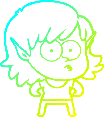 Soğuk gradyan çizgi çizimi bir insan tarafından çizilmiş bir elf kızı