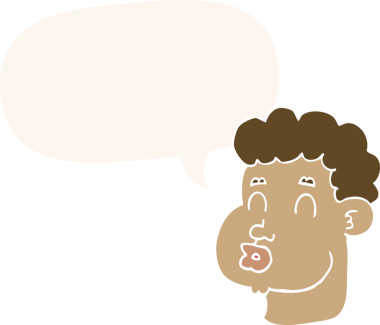 bir insan tarafından çizilmiş eski tarz konuşma baloncuğu olan erkek yüzü.