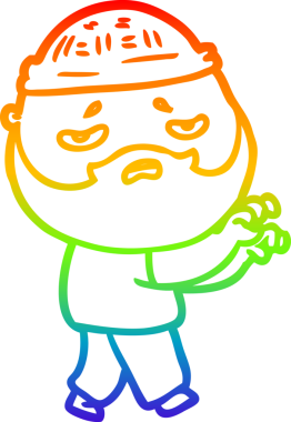 Bir insan tarafından çizilmiş sakallı, endişeli bir çizgi film çizimi.