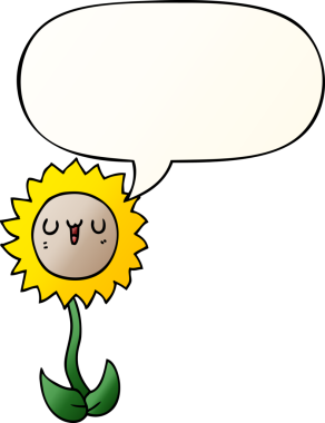 bir insan tarafından çizilmiş yumuşak eğimli konuşma baloncuklu karikatür çiçeği