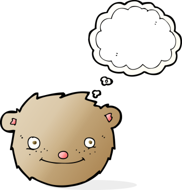 Bir insan tarafından çizilmiş düşünce balonlu oyuncak ayı kafası.