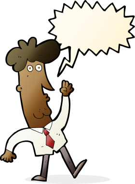 Bir insan tarafından çizilmiş konuşma balonu olan bir ofis adamı.