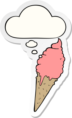 Düşünce baloncuklu karikatür dondurması insan tarafından çizilmiş bir çıkartma.