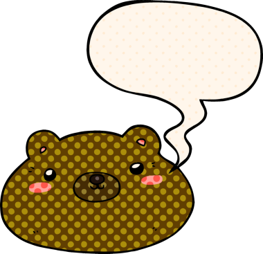 Bir insan tarafından çizilmiş çizgi roman tarzında konuşma balonu olan çizgi film ayısı.