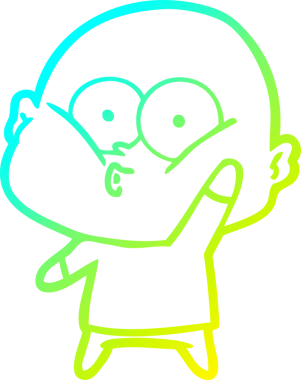 Bir insan tarafından çizilmiş, kel bir adamın soğuk çizgi çizimi.