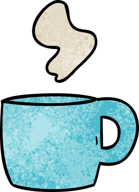 Bir insan tarafından çizilmiş dumanı tüten sıcak bir içeceğin el yapımı çizgi film karalaması.