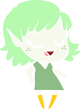 Bir insan tarafından çizilmiş mutlu düz renkli çizgi film elf kızı