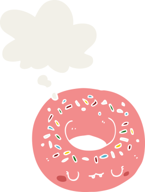 Düşünce baloncuğu olan çizgi film çörekleri insan tarafından çizilmiş.