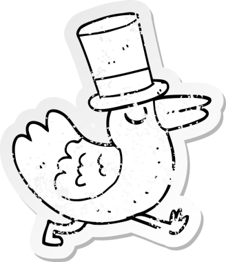 Bir insan tarafından çizilmiş komik bir karikatür kuşunun sıkıntılı çıkartması