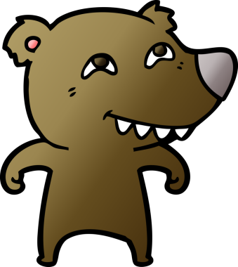 Bir insan tarafından çizilmiş dişleri gösteren çizgi film ayısı.