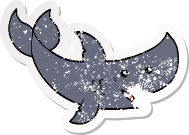 Bir insan tarafından çizilmiş bir karikatür köpekbalığının sıkıntılı çıkartması.