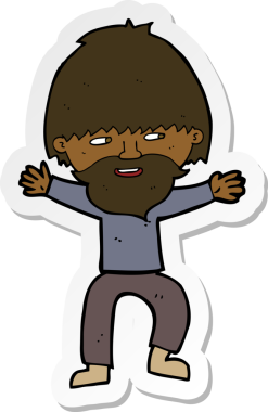 Bir insan tarafından çizilmiş sakallı mutlu bir adamın çıkartması.