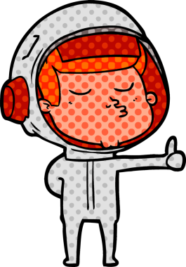 Kendine güveni tam bir astronot, bir insan tarafından çizilmiş işaret veriyor.