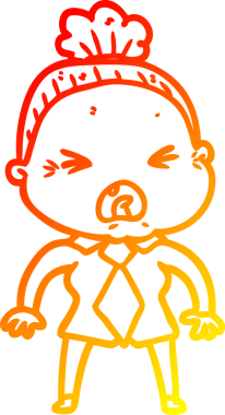 Bir insan tarafından çizilmiş kızgın yaşlı bir kadının sıcak çizgi çizimi.