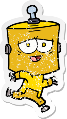 Bir insan tarafından çizilmiş karikatür robotunun sıkıntılı çıkartması.