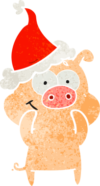 Mutlu el çizimi, Noel Baba şapkası takan bir domuzun insan tarafından çizilmiş eski çizgi filmi.