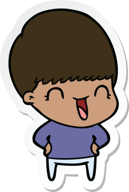 Bir insan tarafından çizilmiş mutlu bir çizgi film çocuğunun çıkartması.