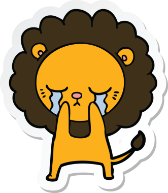 Bir insan tarafından çizilmiş ağlayan çizgi film aslanının çıkartması.