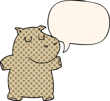 Bir insan tarafından çizilmiş çizgi roman tarzında konuşma balonu olan çizgi film su aygırı.