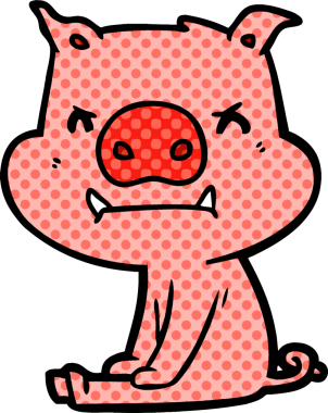 Bir insan tarafından çizilmiş kızgın çizgi film domuzu.