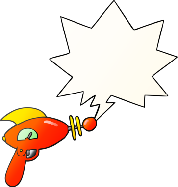 bir insan tarafından çizilmiş, konuşma baloncuklu çizgi film ışın tabancası.