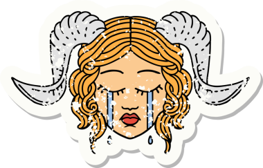 Bir insan tarafından çizilmiş ağlayan, bağlayan bir yüzün grunge çıkartması.