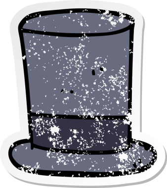 Bir insan tarafından çizilmiş bir çizgi film silindir şapkasının sıkıntılı çıkartması.