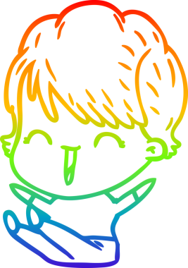 Gökkuşağı gradyan çizgi çizimi bir insan tarafından çizilmiş gülen bir kadın.