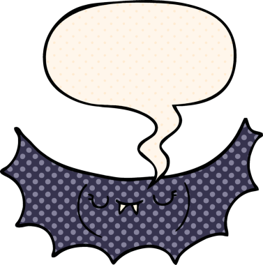 Bir insan tarafından çizilmiş çizgi roman tarzında konuşma balonu olan vampir yarasa çizgi filmi.