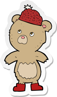 Bir insan tarafından çizilmiş şapkalı çizgi film ayısının çıkartması.