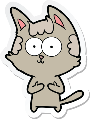 Bir insan tarafından çizilmiş mutlu çizgi film kedisinin çıkartması.