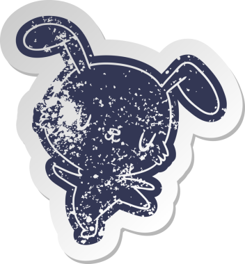 Sıkıntılı eski çizgi film etiketi kawaii sevimli tüylü tavşan bir insan tarafından çizilmiş