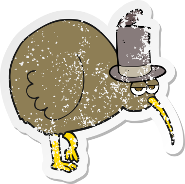 Bir insan tarafından çizilmiş kivi kuşunun gerilmiş yapıştırması.