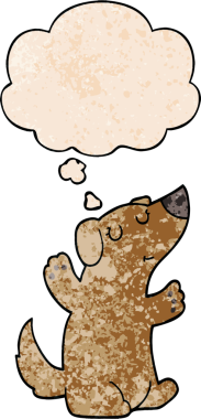 Bir insan tarafından çizilmiş grunge desenli düşünce baloncuğu olan çizgi film köpeği.