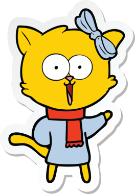 Bir insan tarafından çizilmiş çizgi film kedisinin çıkartması.