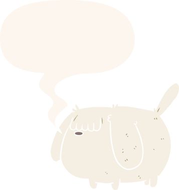 Bir insan tarafından çizilmiş konuşma baloncuğu olan sevimli komik çizgi film köpeği.