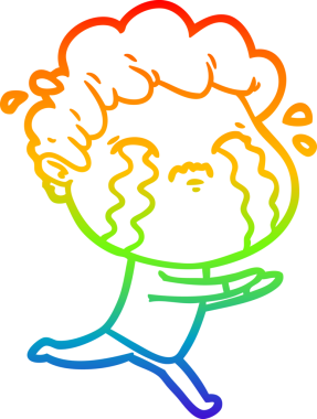 Gökkuşağı gradyan çizimi bir insan tarafından çizilmiş ağlayan bir karikatür adamı çiziyor.