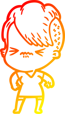 Bir insan tarafından çizilmiş, kızgın bir hipster kızın çizgi çizimi.