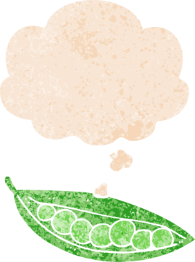 Bir insan tarafından çizilmiş dertli retro desenli, grunge içinde düşünce baloncuğu olan bezelyeler.