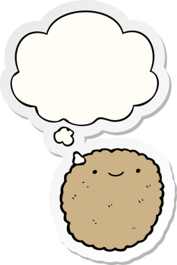 Düşünce baloncuklu çizgi film bisküvisi insan tarafından çizilmiş bir çıkartma.