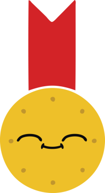 Bir insan tarafından çizilmiş altın madalyanın düz renkli retro karikatürü