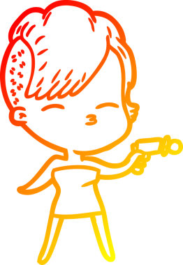 Bir çizgi film karakteri çizen, şaşı bir kızın insan tarafından çekilen ışın tabancasını gösterdiği sıcak çizgi.